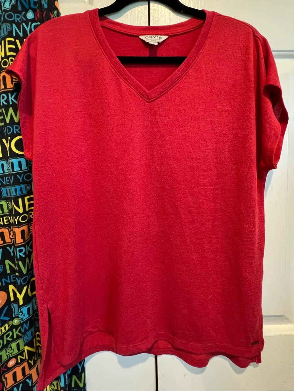 2 Pc PJ Set ❤️ORVIS V-Neck Top & M&M New York Print Pajama Pants w pockets